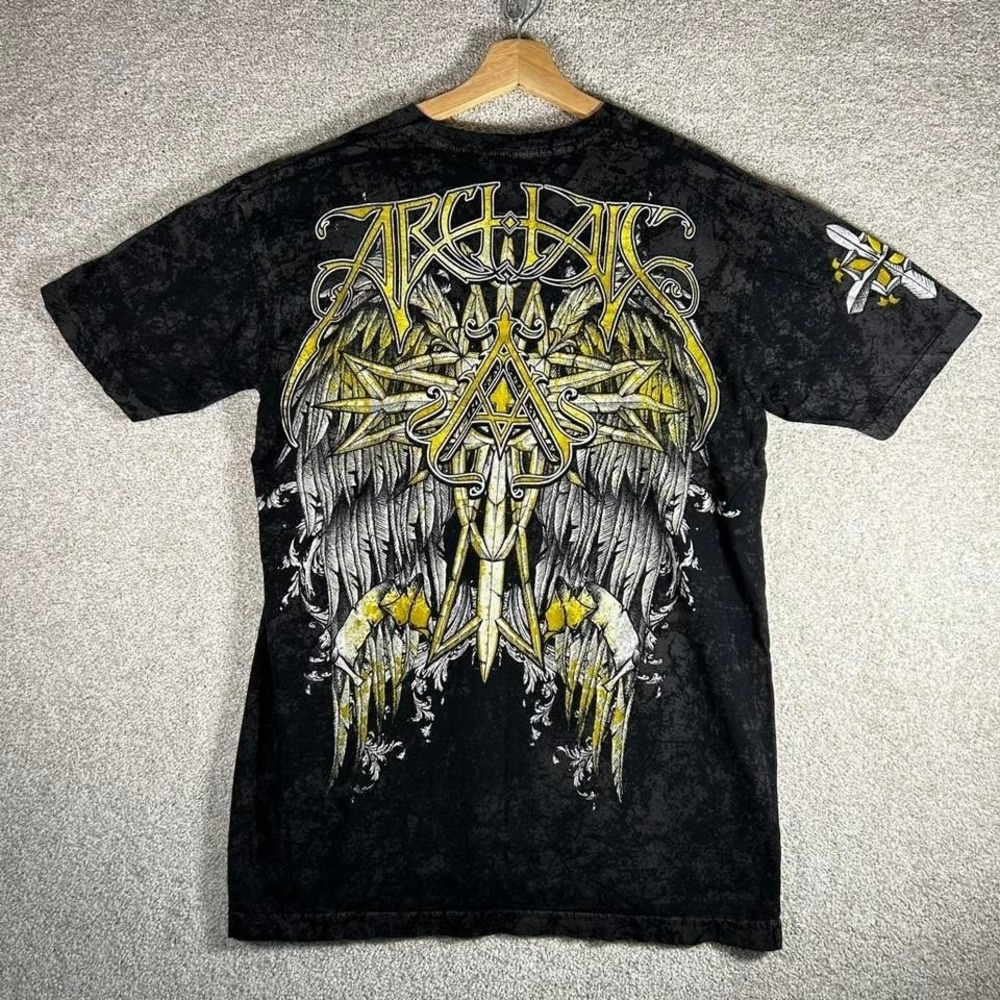 Y2K Affliction arkaik grunge all over print tee shirt tshirt Size L